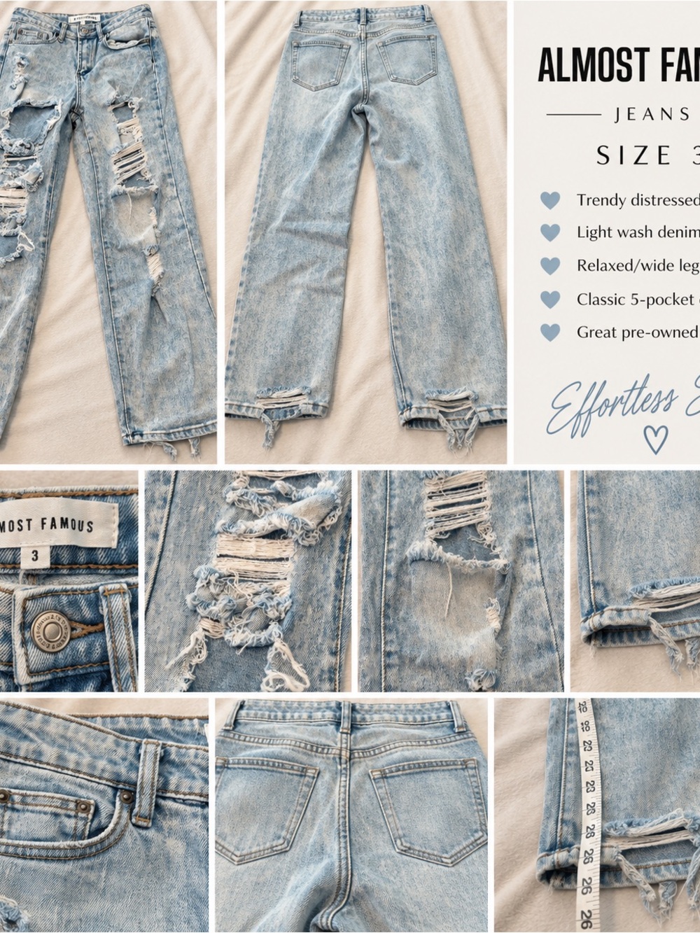 Almost Famous Light Blue Distressed Straight Leg Jeans sz 3